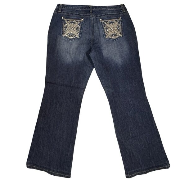 NINE WEST Jeans Missy Sz. 16 Average Dark Blue Embellished Embroidered Flared‎ - Picture 1 of 16